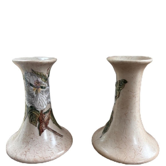 Elegant Ceramic Taper Candle Holders‎ Candlestick Holders Floral Painted - Picture 5 of 10